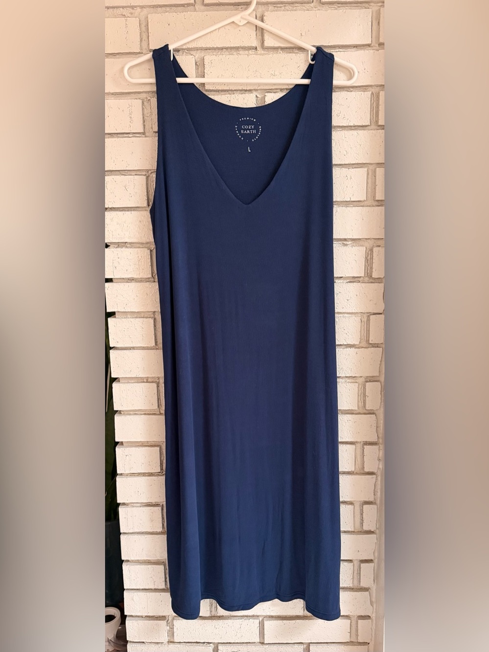 Cozy Earth Navy Blue Sleeveless V-Neck Dress Large Soft Lounge Casual Midi